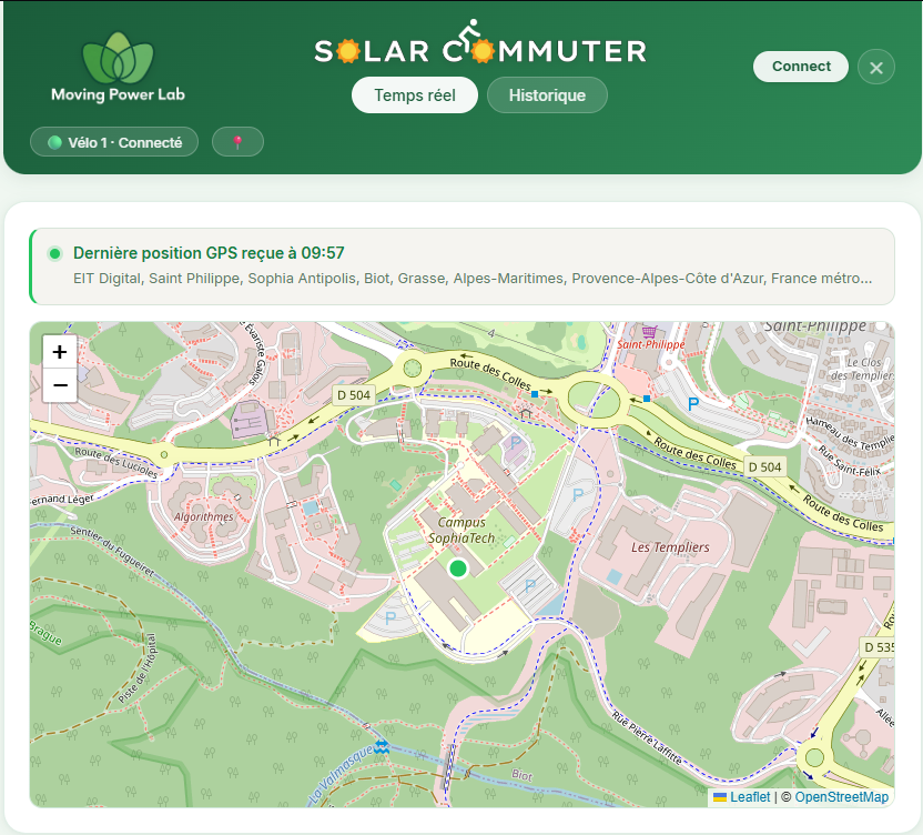 Carte de localisation GPS de la flotte dans l'application Solar